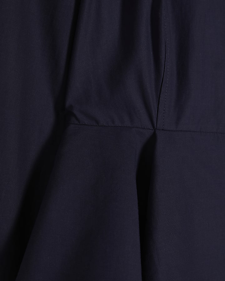 Navy Sleeveless Peplum Shirt