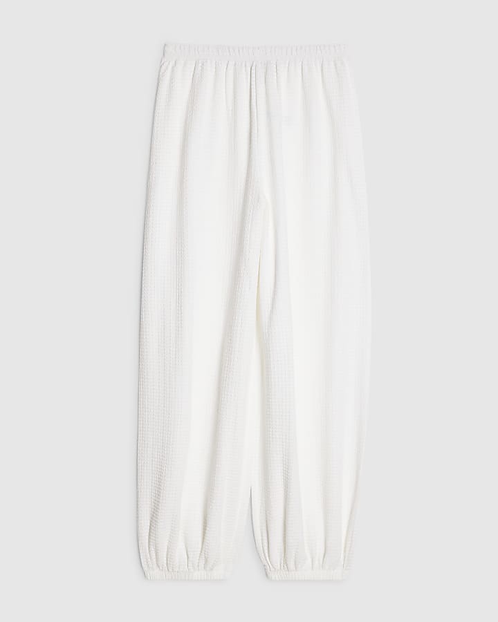 White Cotton Blend Textured Cuffed Joggers