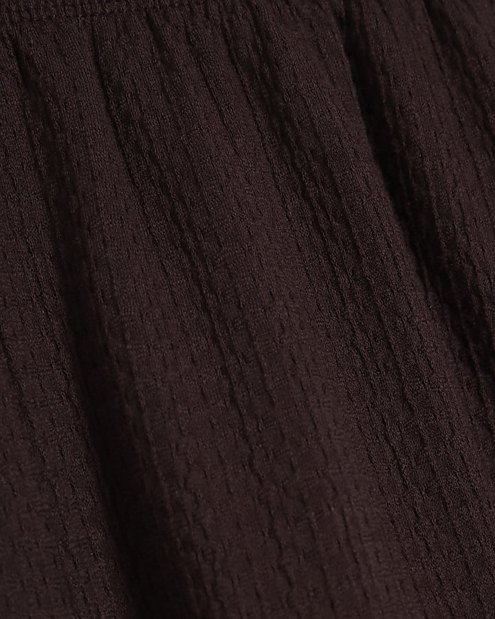 Brown Cotton Blend Textured Cuffed Joggers