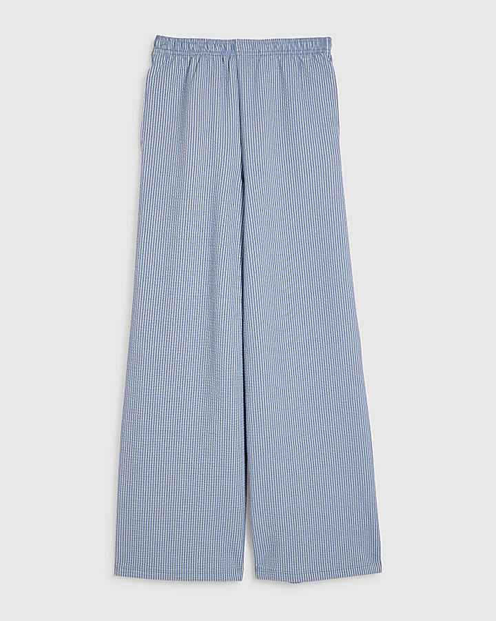 Blue Stripe Textured Wide Leg Trousers
