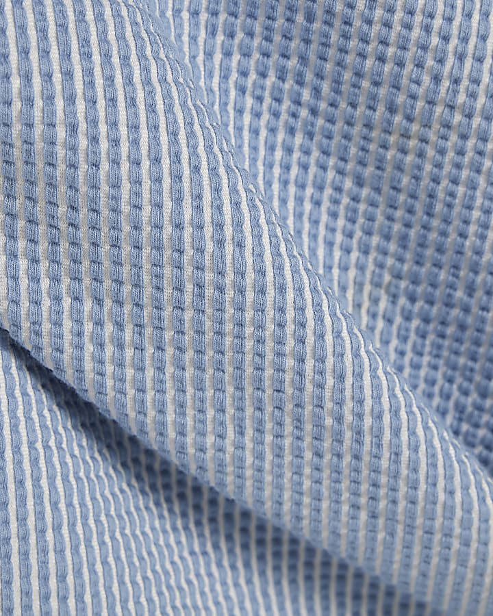 Blue Stripe Textured Ruched Bandeau Top