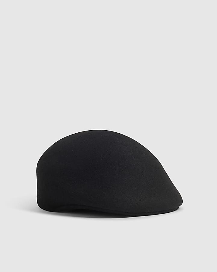 Black Wool Felt Flat Cap