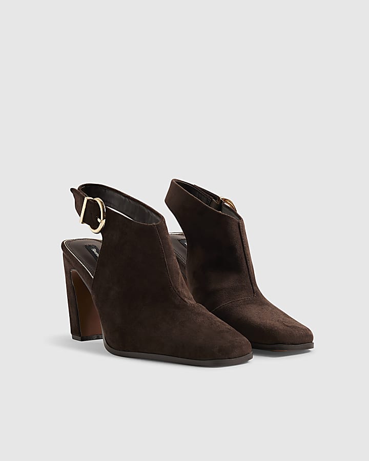 Brown Faux Suede Backless Shoe Boot