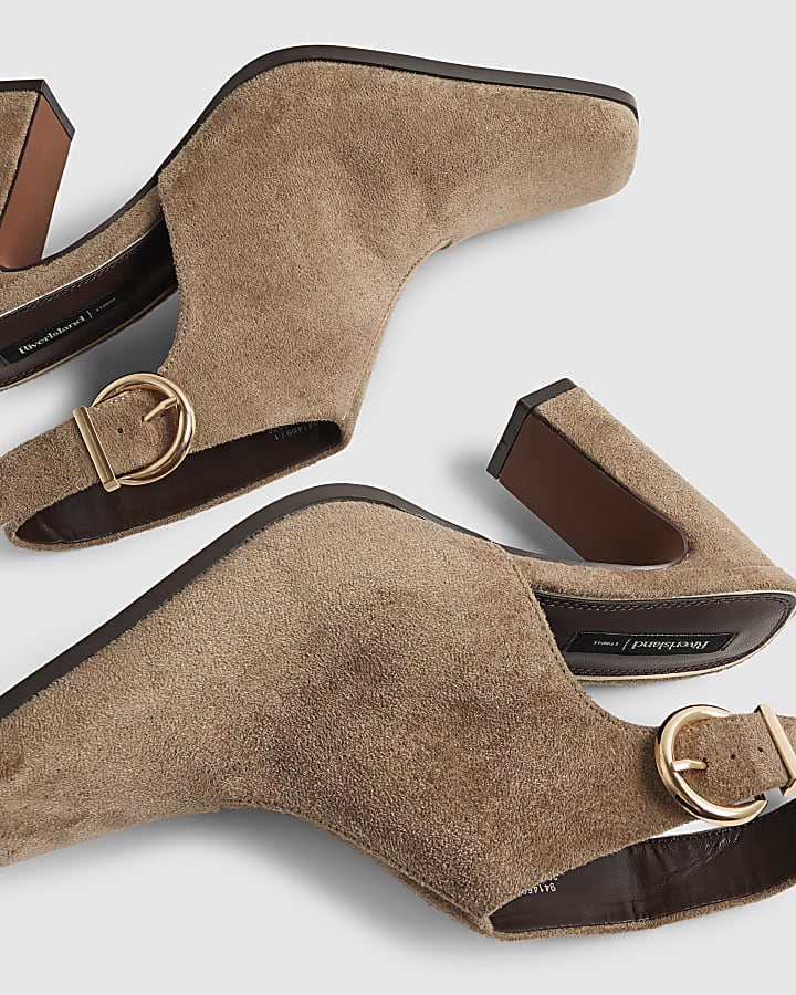 Beige Faux Suede Backless Shoe Boots