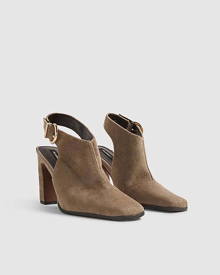 Beige Faux Suede Backless Shoe Boots