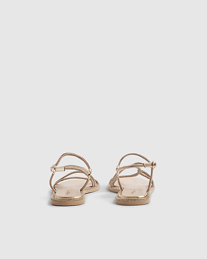 Rose Gold Asymmetric Diamante Sandals