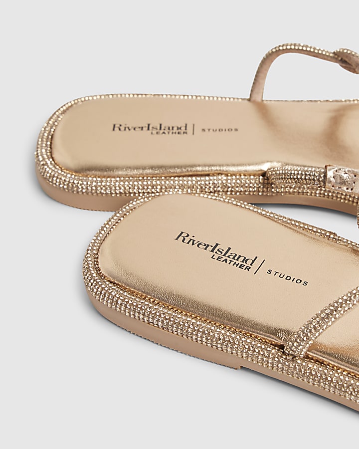 Rose Gold Asymmetric Diamante Sandals