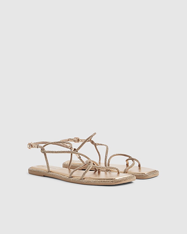 Rose Gold Asymmetric Diamante Sandals