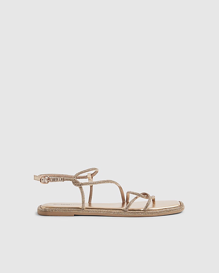 Rose Gold Asymmetric Diamante Sandals
