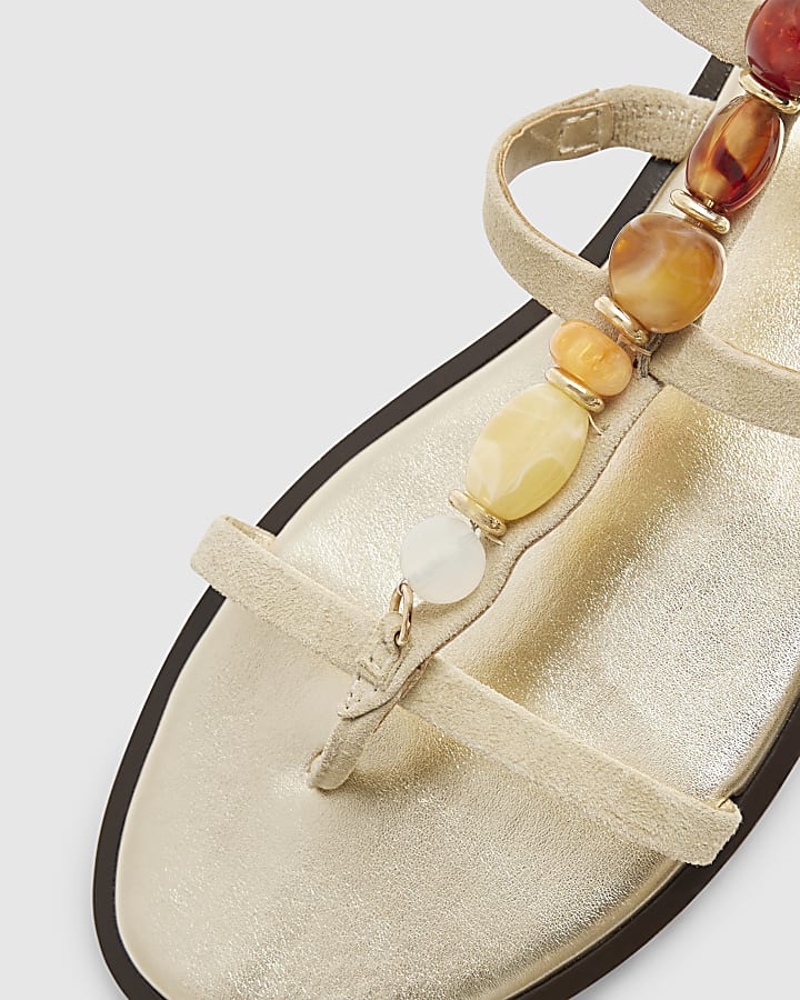 Beige Gem Embellished Gladiator Sandals