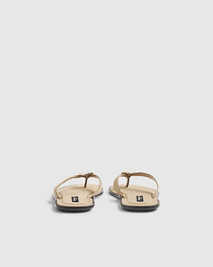 Beige Suede Toe Thong Flat Sandals