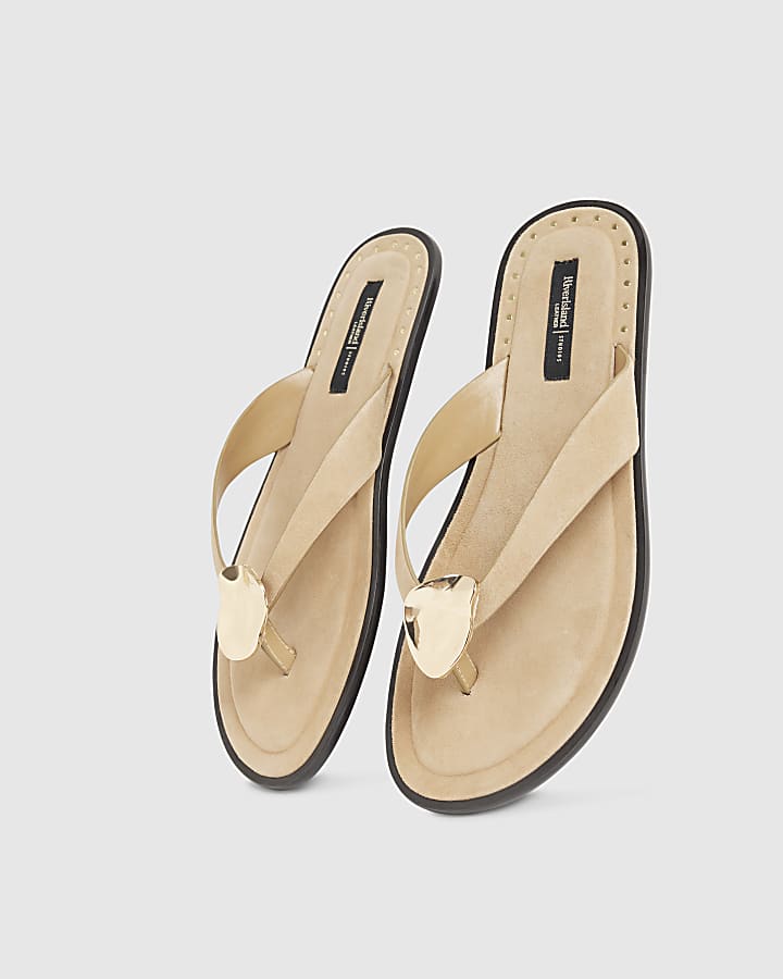 Beige Suede Toe Thong Flat Sandals