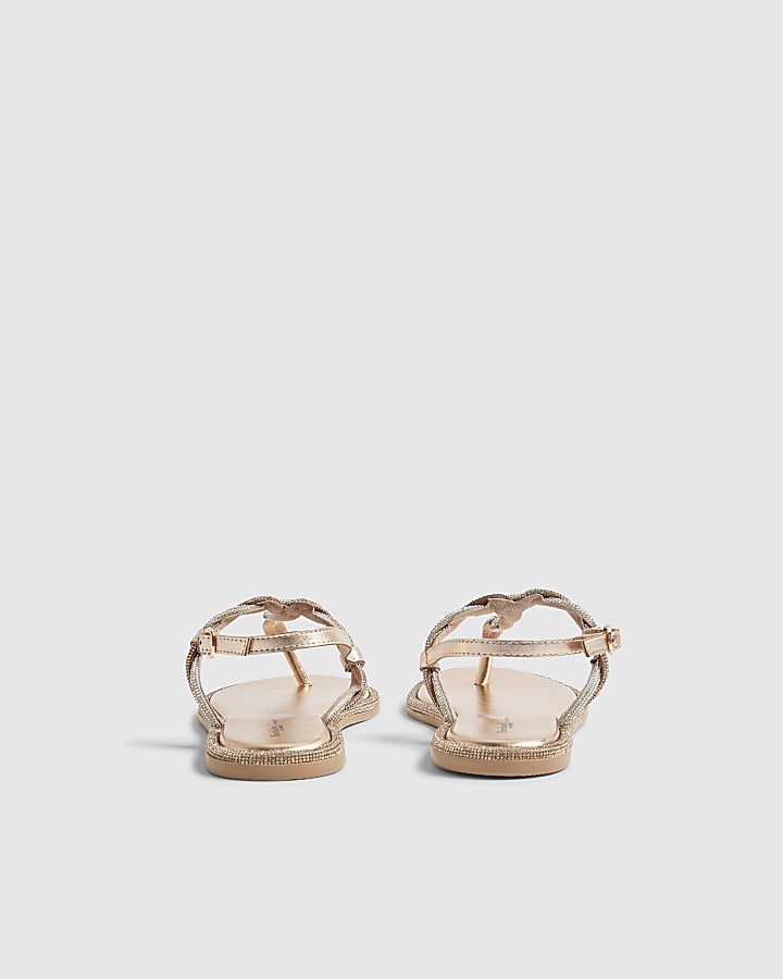 Rose Gold Twisted Diamante Toe Thong Sandals