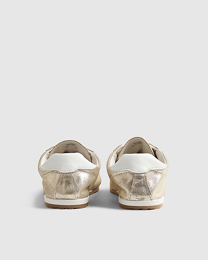 Gold Leather Lace Up Trainers