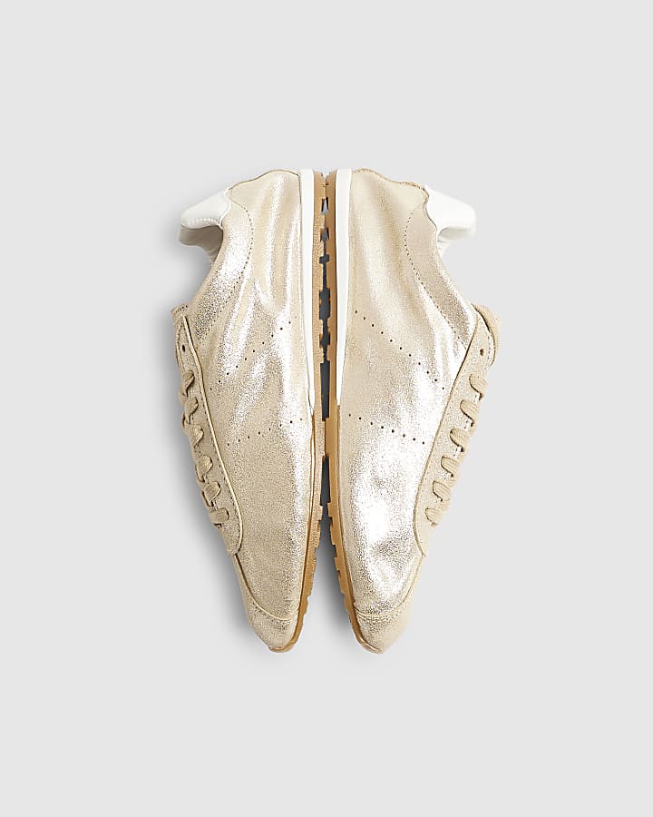 Gold Leather Lace Up Trainers