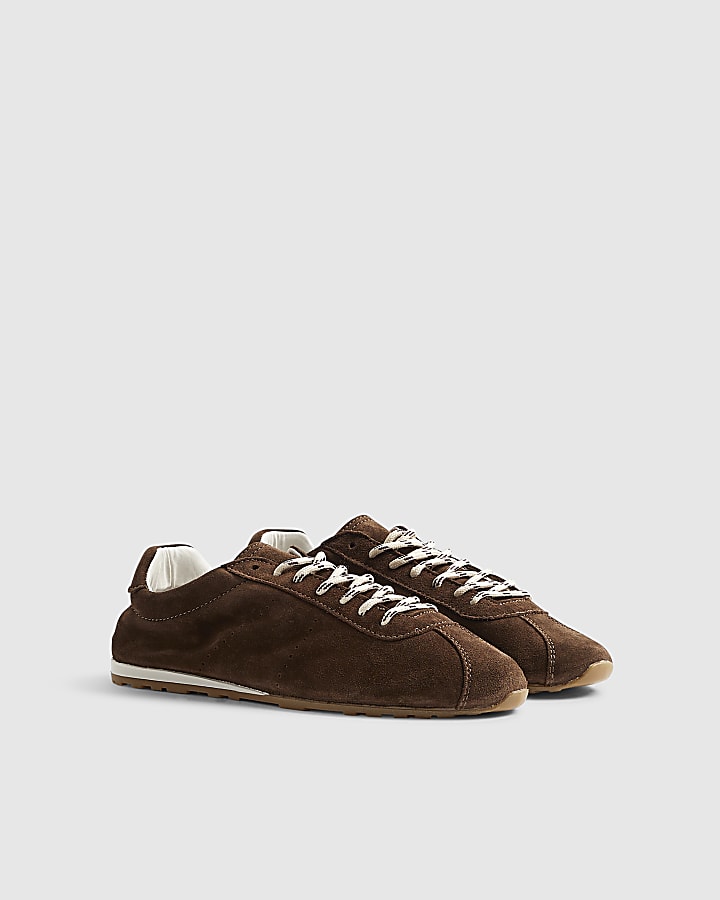Brown Suede Lace Up Trainers