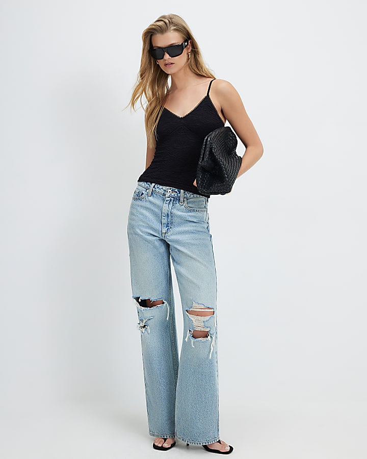 Black Sleeveless Textured Seamless Cami Top