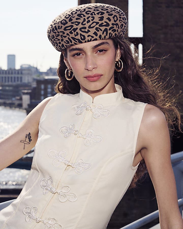 Brown Leopard Wool Felt Pill Box Hat