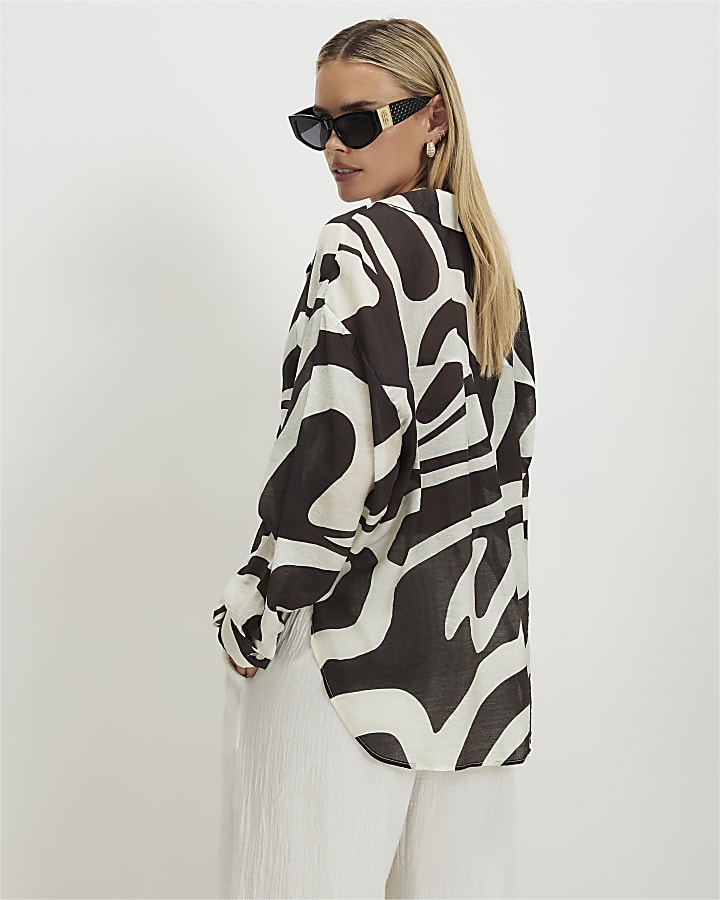 Petite Cream Abstract Print Long Sleeve Shirt