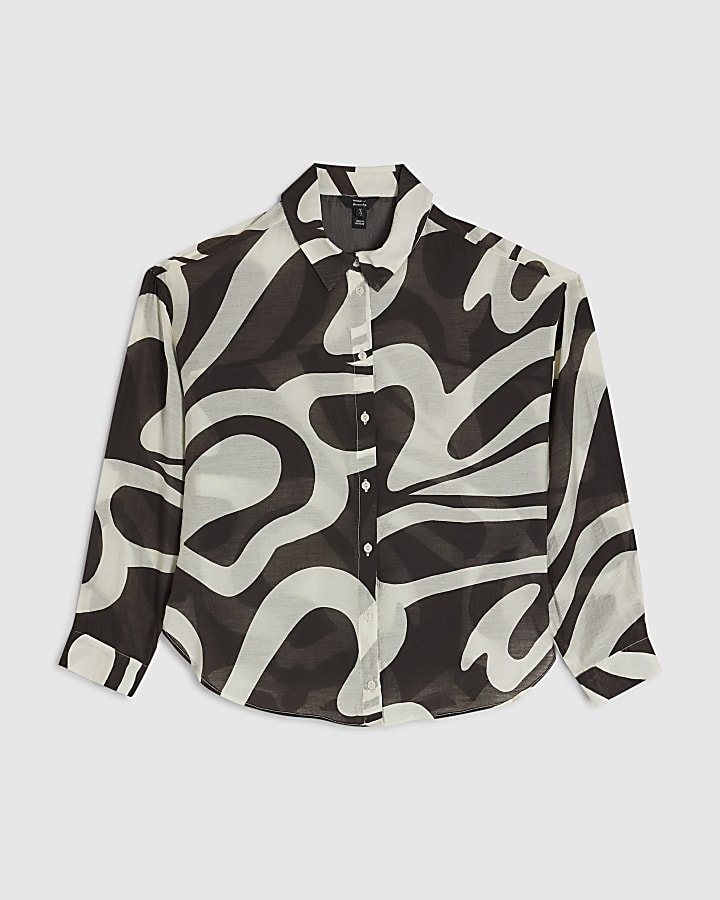 Petite Cream Abstract Print Long Sleeve Shirt