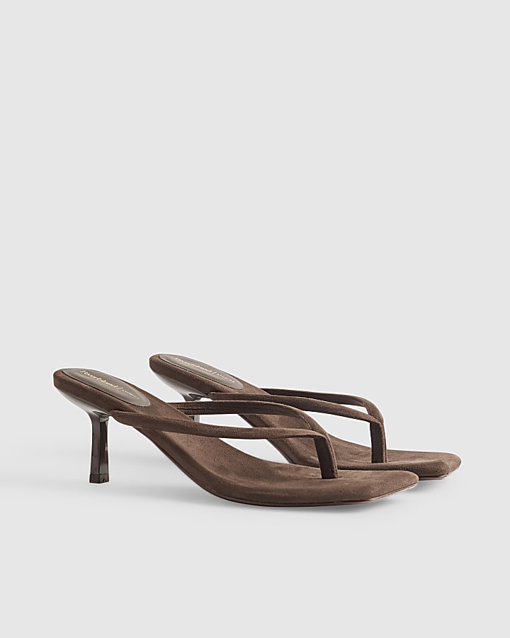 Brown Toe Thong Heeled Sandals