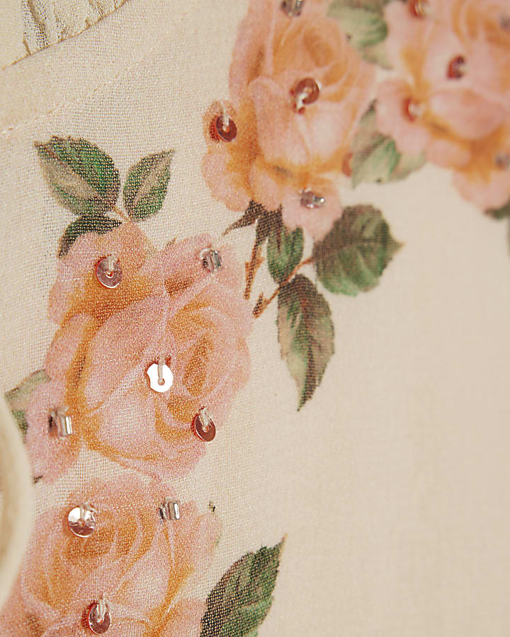 Cream Floral Print Cape Detail Top