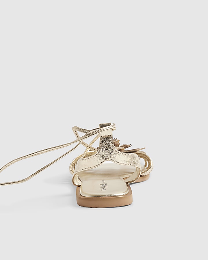 Gold 3D Flower Strappy Sandals