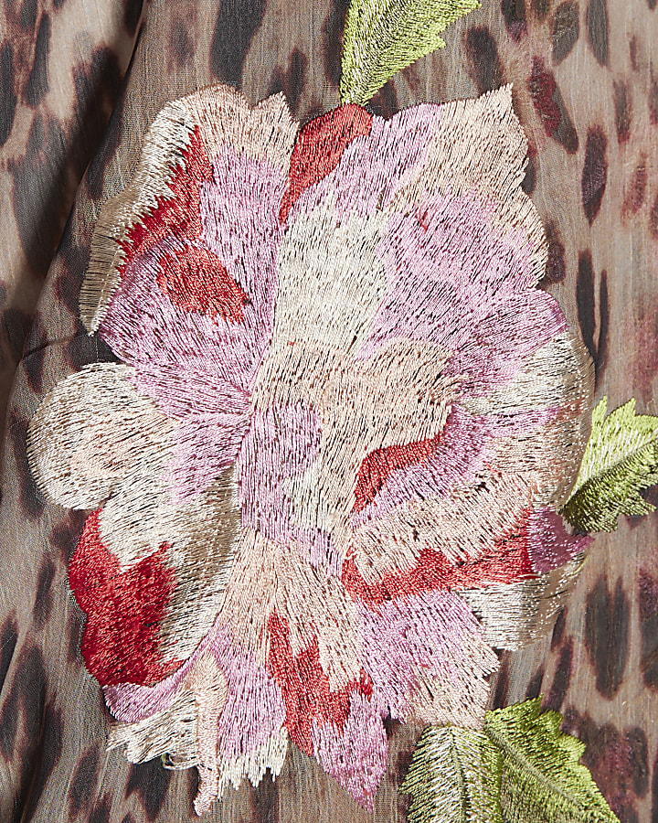 Brown Leopard Print Embroidered Kaftan