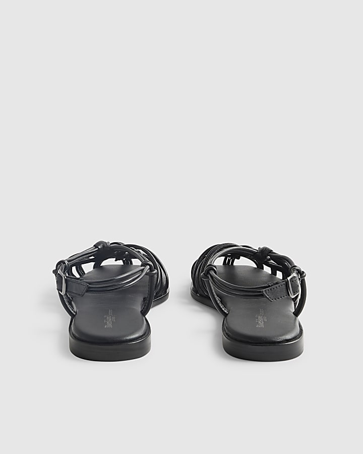 Black Leather Caged Sandals