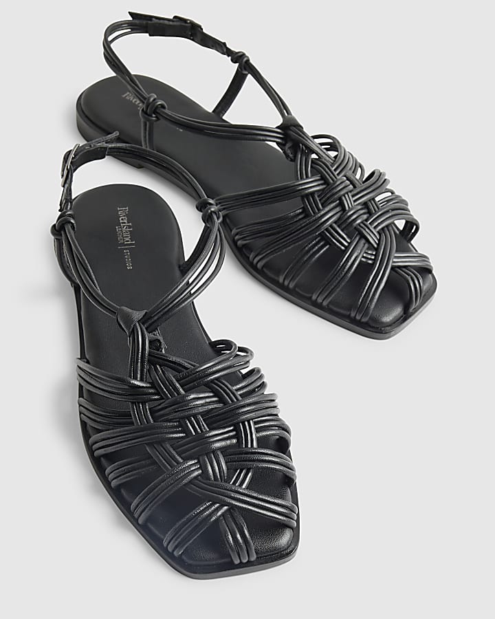 Black Leather Caged Sandals