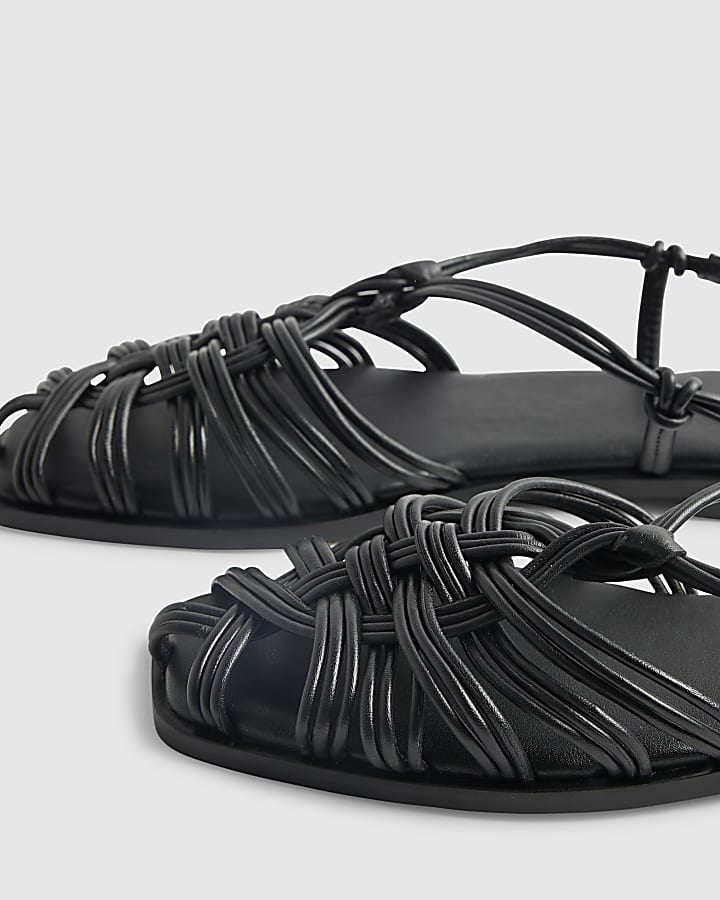 Black Leather Caged Sandals