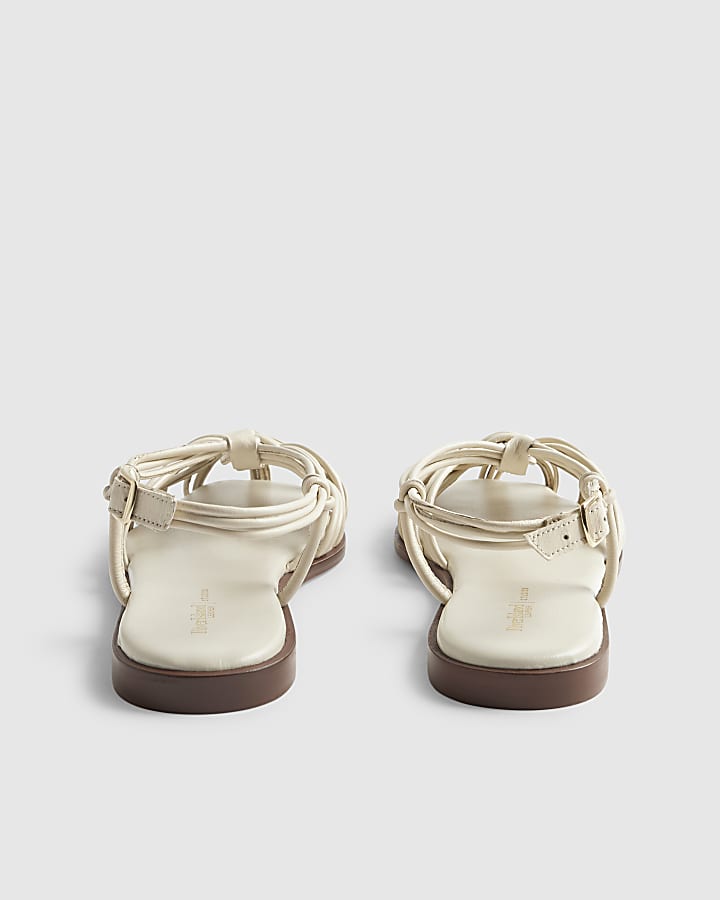 Cream Leather Caged Sandals