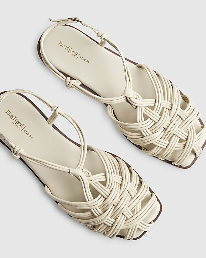 Cream Leather Caged Sandals