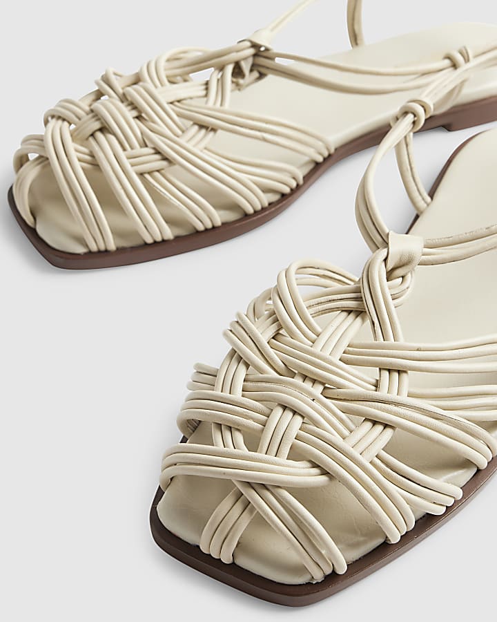 Cream Leather Caged Sandals