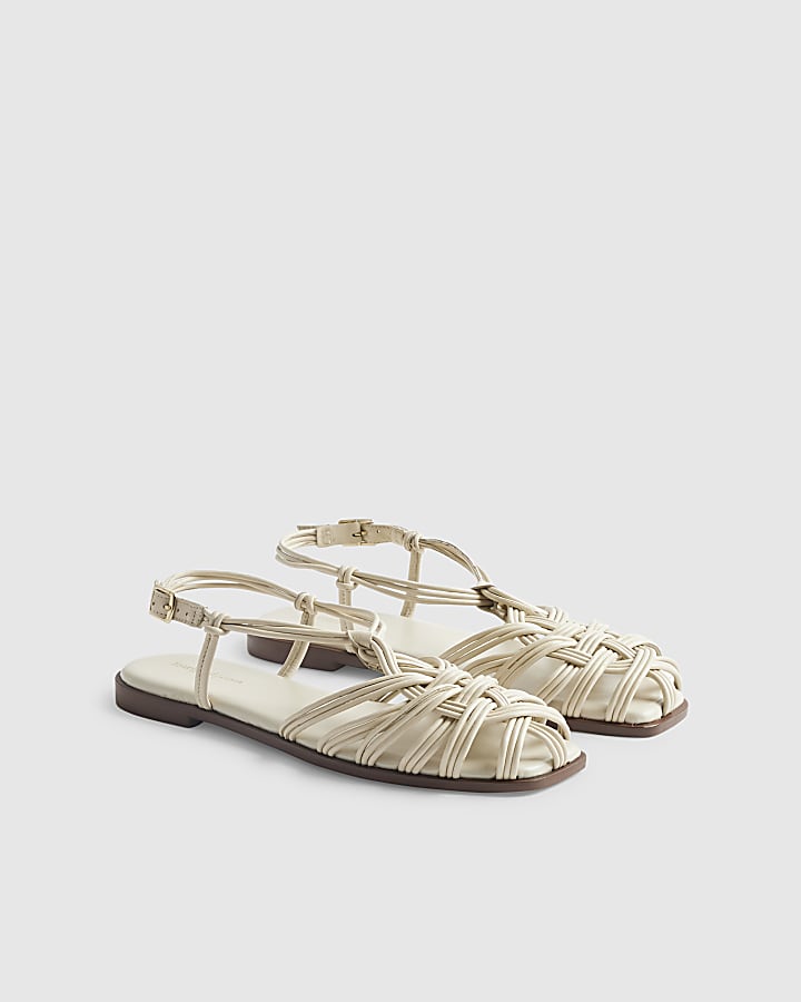 Cream Leather Caged Sandals