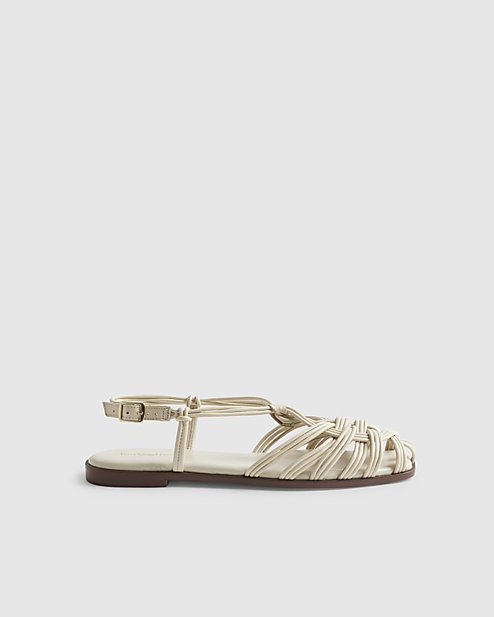 Cream Leather Caged Sandals