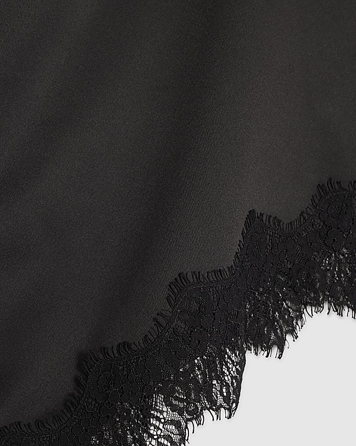 Black Asymmetric Satin Lace T-shirt