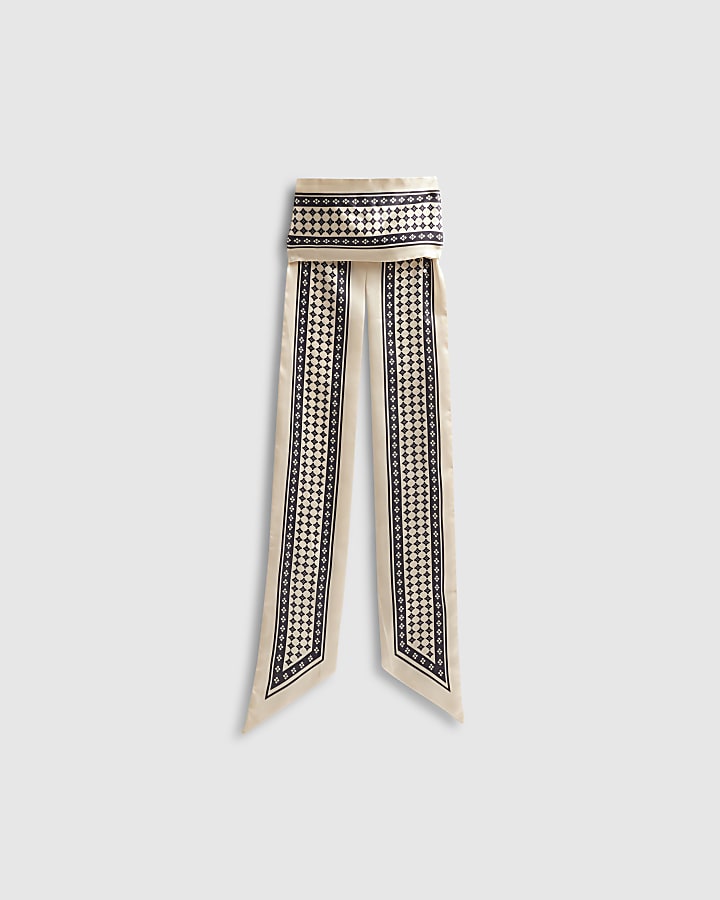 Cream Geometric Skinny Scarf