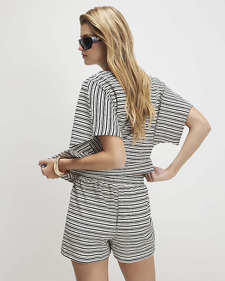 Black Cotton Stripe Shorts