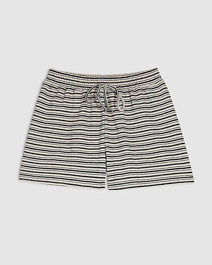 Black Cotton Stripe Shorts