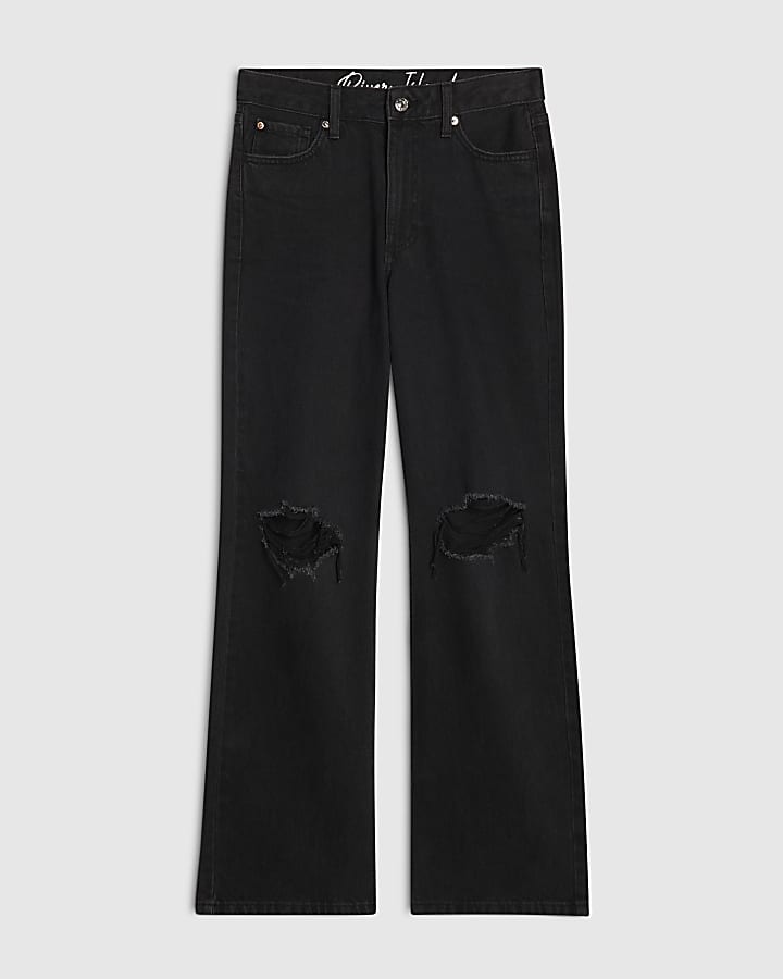 Black Relaxed Straight Leg Ripped Jeans