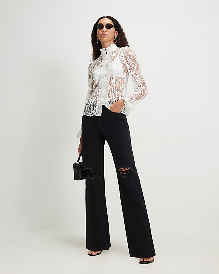 Black Relaxed Straight Leg Ripped Jeans