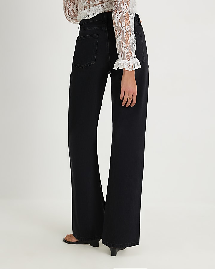 Black Relaxed Straight Leg Ripped Jeans