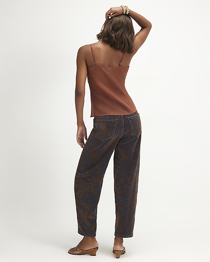 Purple Flocked Barrel Leg Jeans