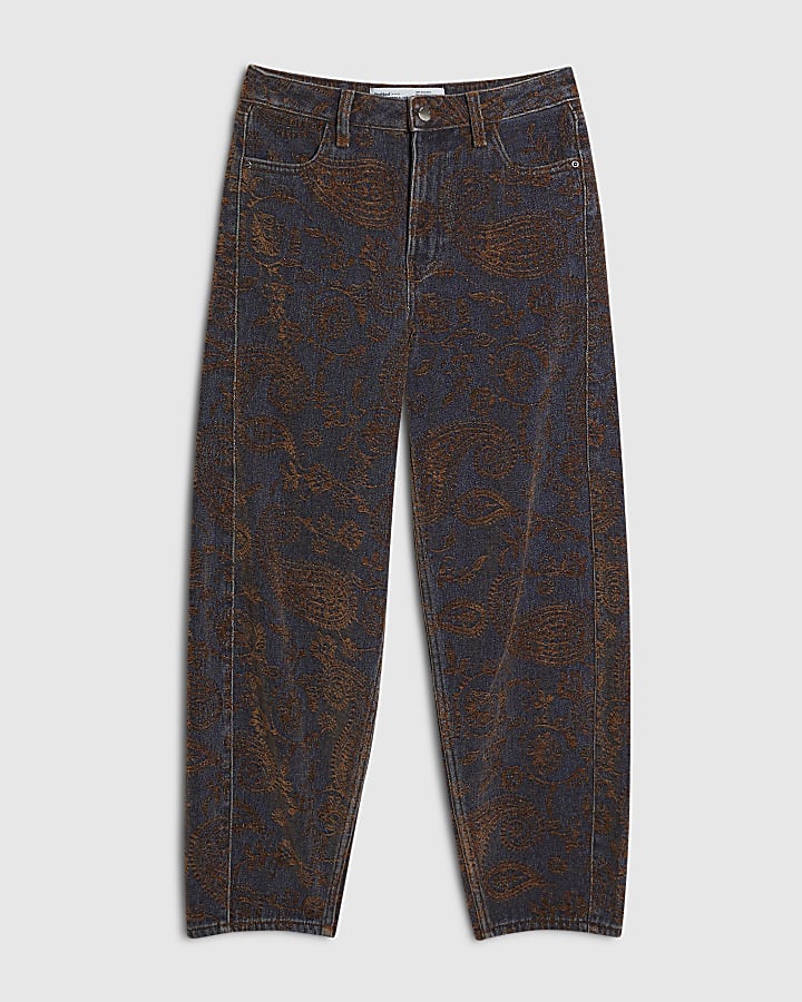 Purple Flocked Barrel Leg Jeans