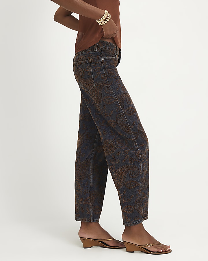 Purple Flocked Barrel Leg Jeans
