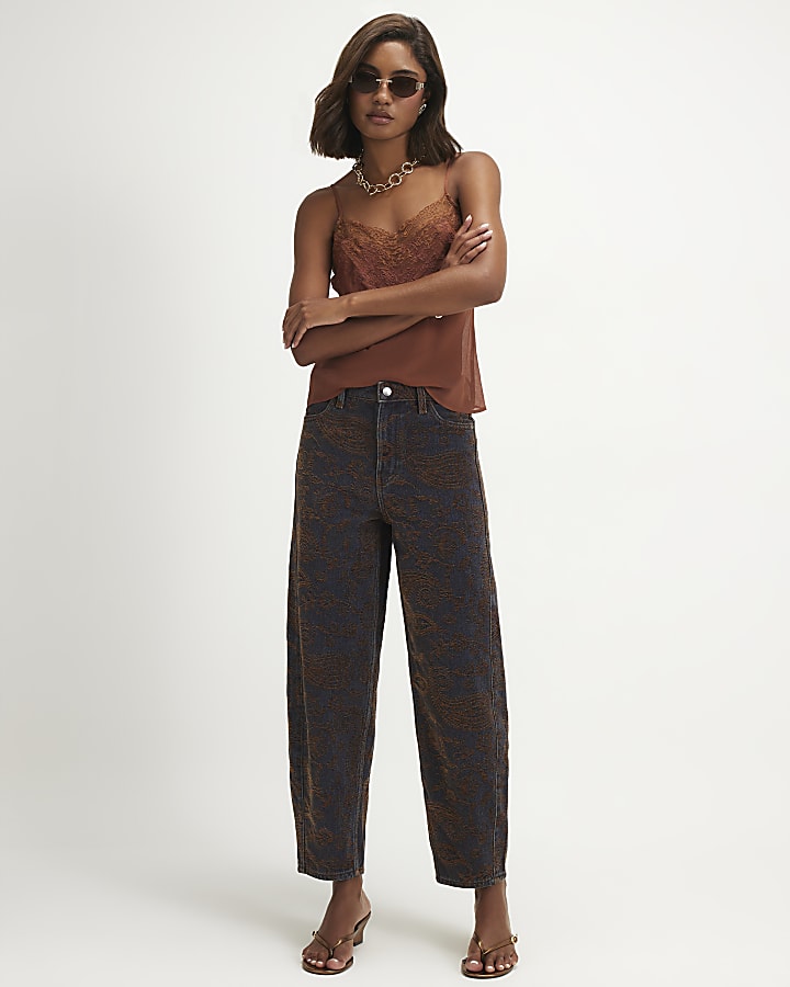 Purple Flocked Barrel Leg Jeans
