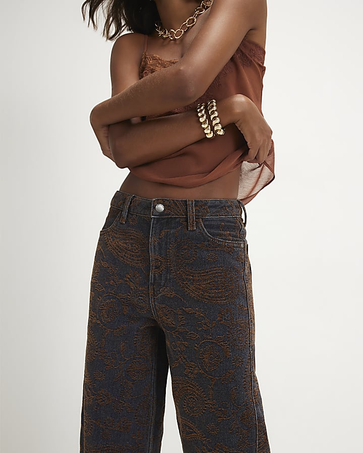 Purple Flocked Barrel Leg Jeans