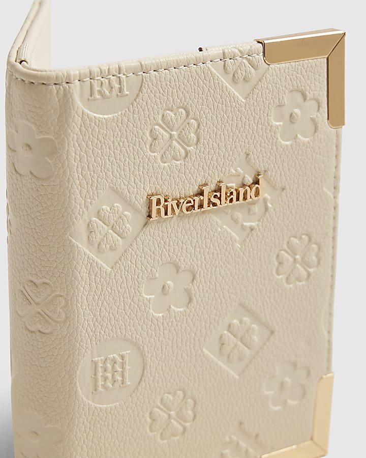 Cream Embossed Monogram Passport Holder
