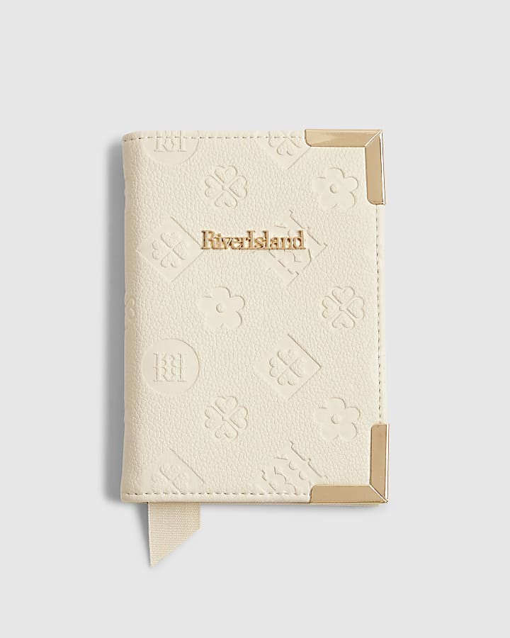 Cream Embossed Monogram Passport Holder